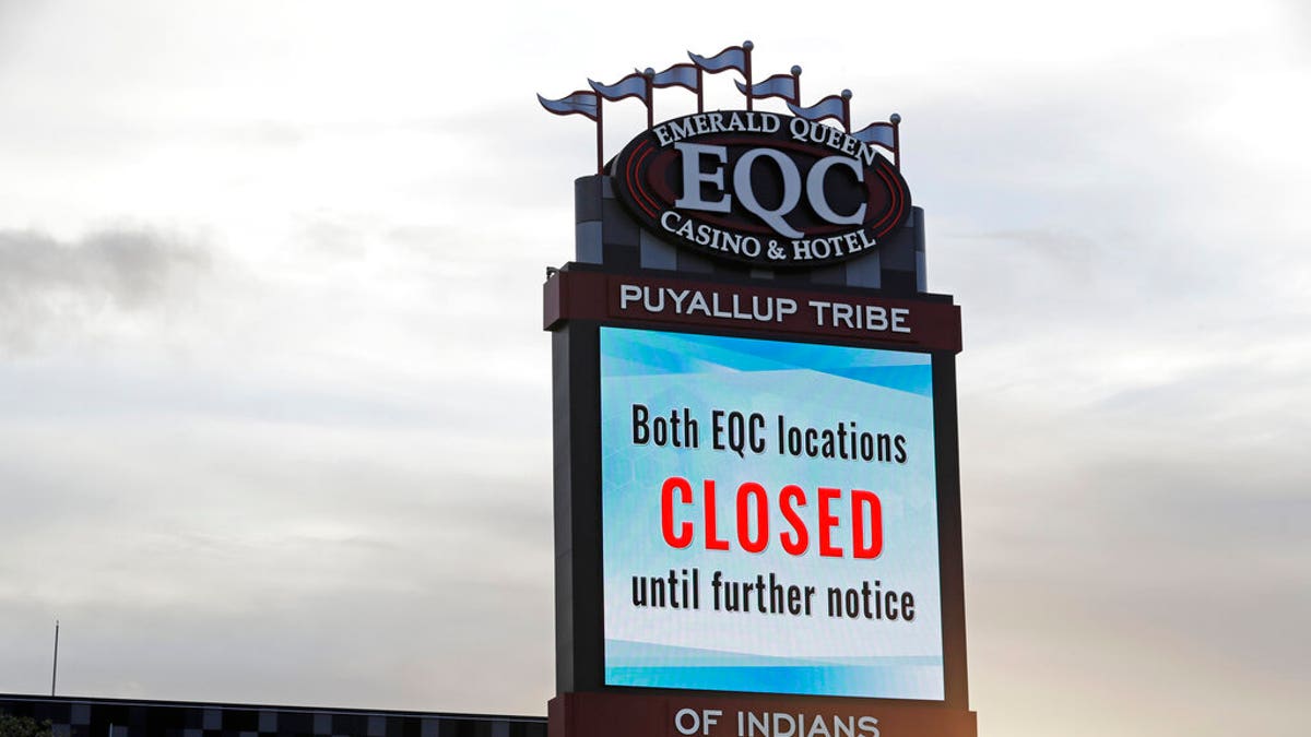 A sign last month indicating that the new Emerald Queen Casino in Tacoma, Wash., owned by the Puyallup Tribe of Indians, has been closed for the time being.