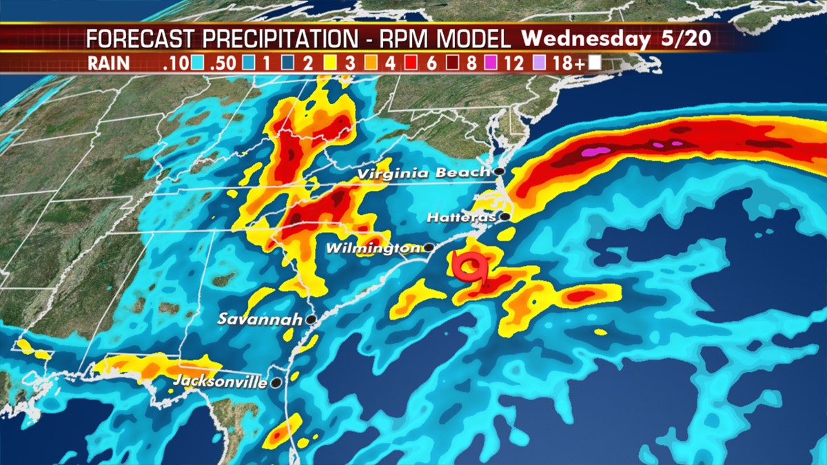 Several inches of rain are forecast for parts of Eastern North Carolina on Monday due to Tropical Storm Arthur.