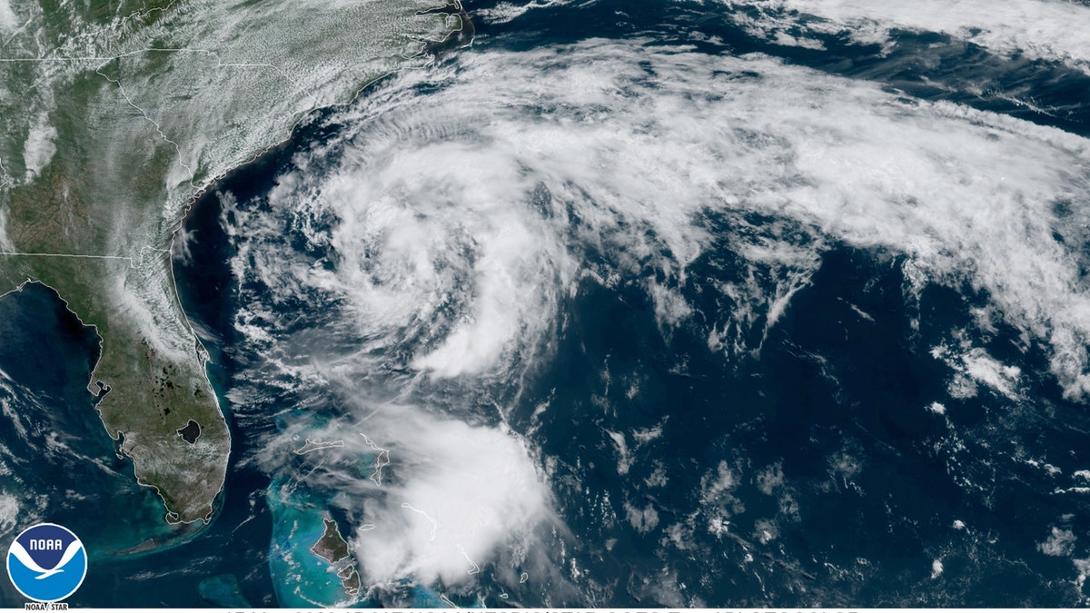 Tropical Storm Arthur can be seen swirling off the Southeast coast on Sunday, May 17, 2020.