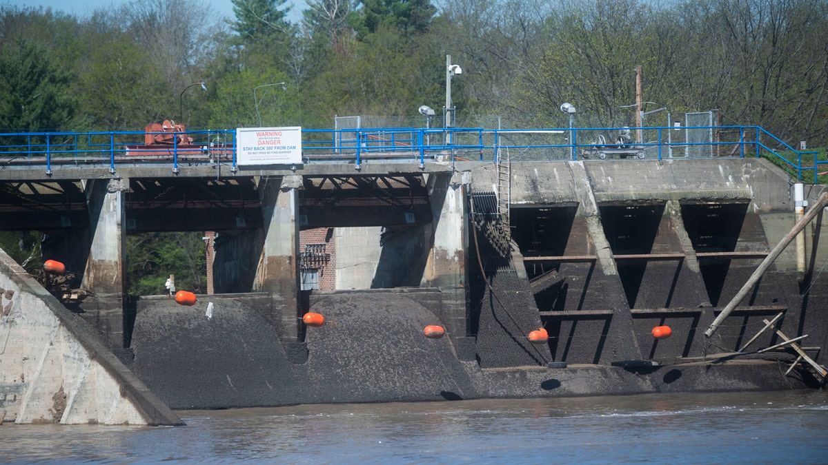 The remains of the Edenville Dam, as seen on May 20, in Edenville Township north of Midland.