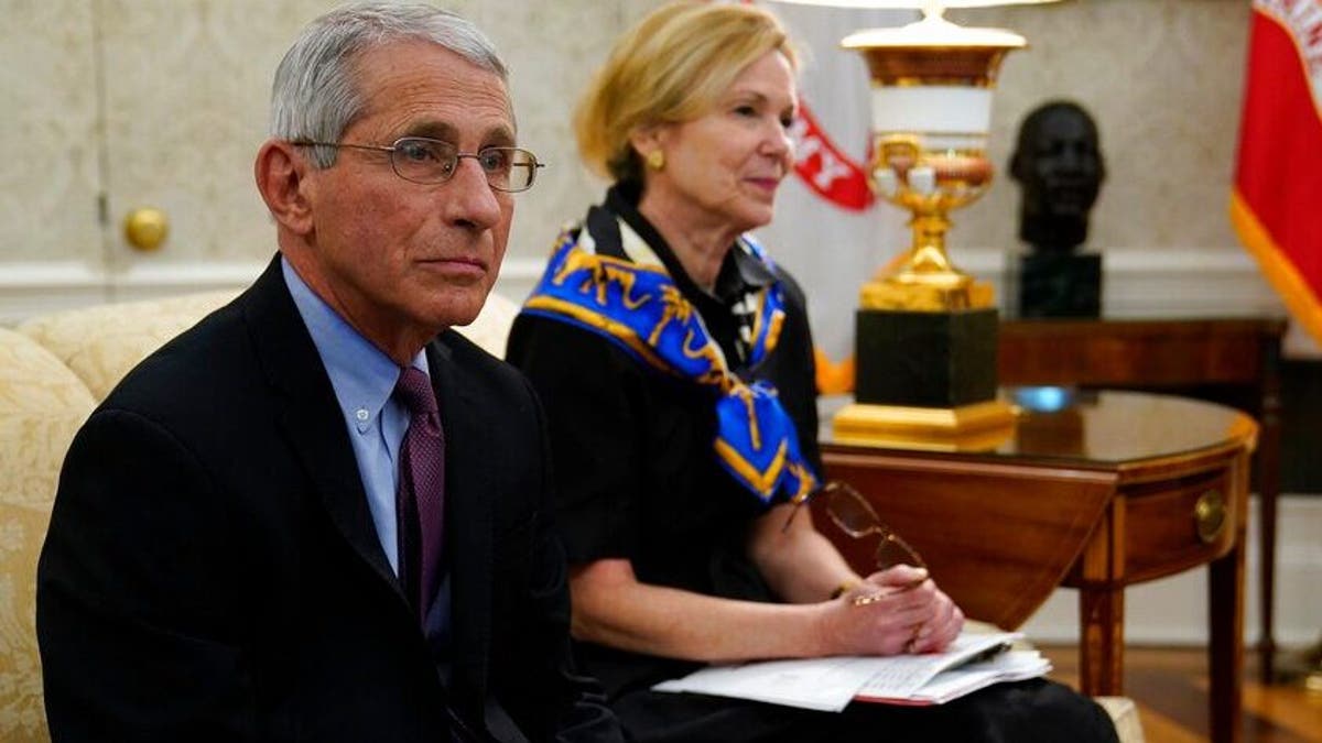 Director of the National Institute of Allergy and Infectious Diseases Dr. Anthony Fauci, left, and White House coronavirus response coordinator Dr. Deborah Birx, attend a meeting about the coronavirus with Louisiana Gov. John Bel Edwards and President Donald Trump in the Oval Office of the White House, Wednesday, April 29, 2020, in Washington. (AP Photo/Evan Vucci)