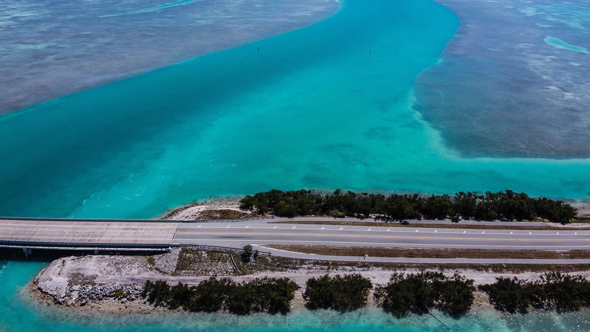 An aerial view shows deserted country road 905 in Key Largo on March 22. (CHANDAN KHANNA/AFP via Getty Images)