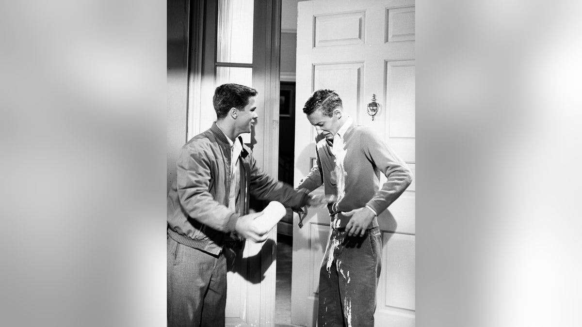 L-R: Tony Dow, Ken Osmond on the set of 'Leave It to Beaver.' 