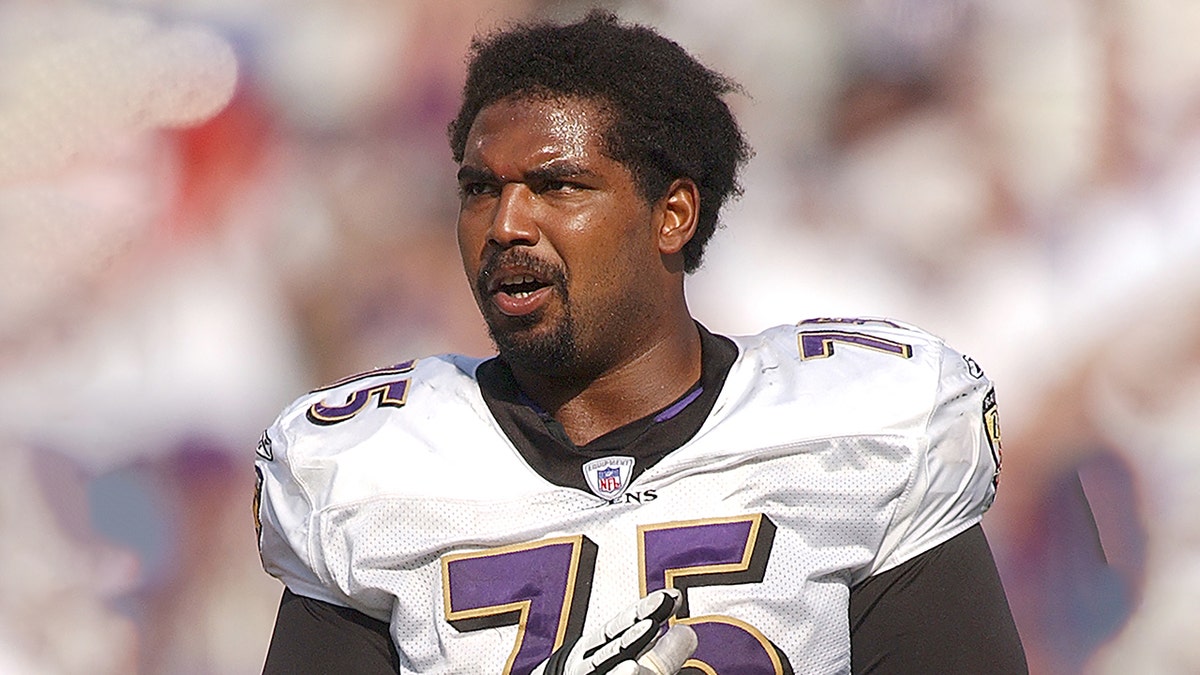 Baltimore Ravens' Jonathan Ogden is one of the greatest offensive linemen in NFL history. (Photo by Mitchell Layton/Getty Images)