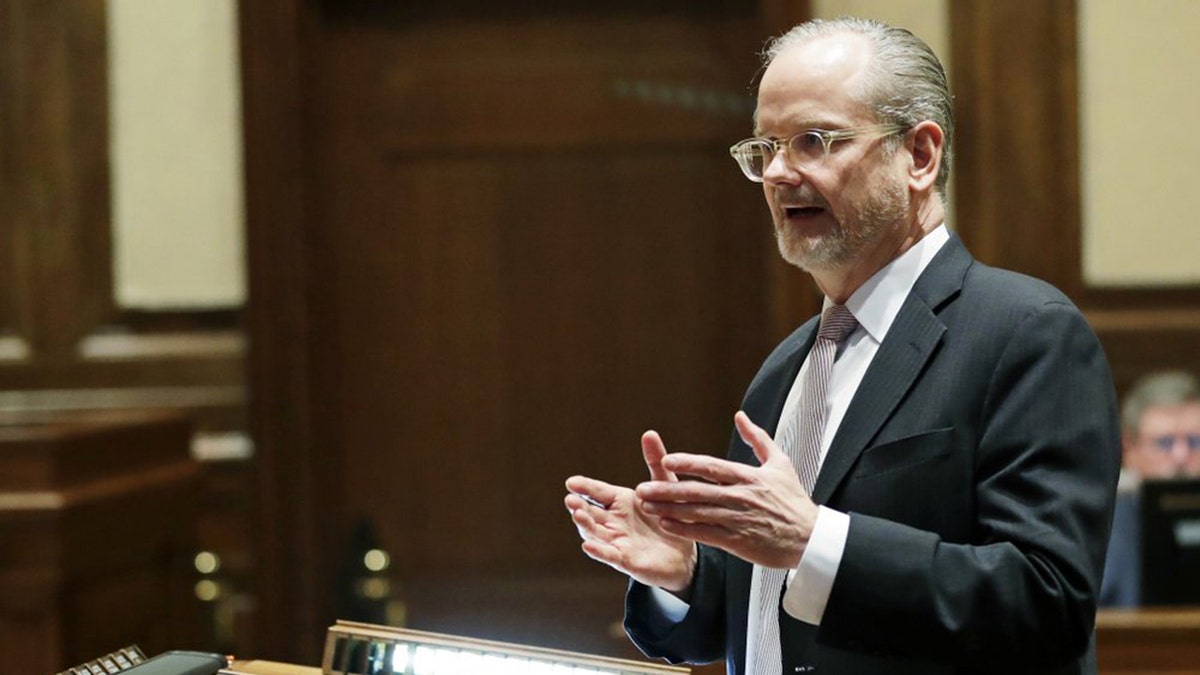 Lawrence Lessig, an attorney representing three Washington state presidential electors, speaks Tuesday, Jan. 22, 2019, during a Washington Supreme Court hearing in Olympia, Wash., on a lawsuit addressing the constitutional freedom of electors to vote for any candidate for president, not just the nominee of their party. (AP Photo/Ted S. Warren)