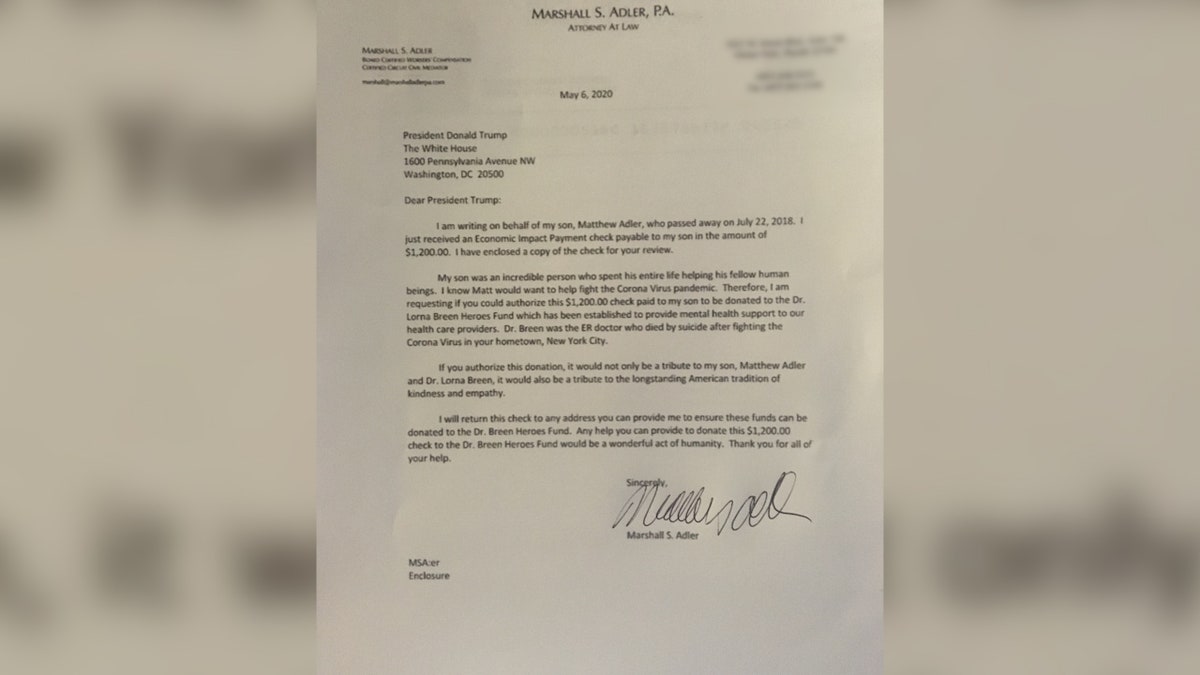Letter Marshall Adler wrote to President Donald Trump