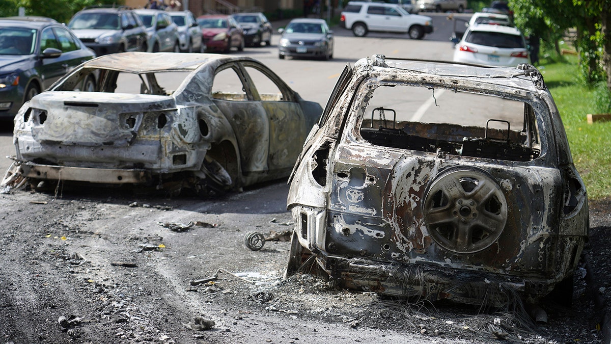 The aftermath of riots Friday in Minneapolis. (Brian Peterson/Star Tribune via AP)