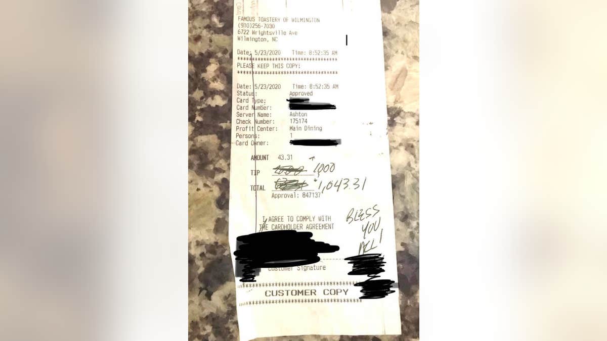 Though the generous tippers remain anonymous, the Famous Toastery identified the customers as a local couple who seemed to truly enjoy their meal.