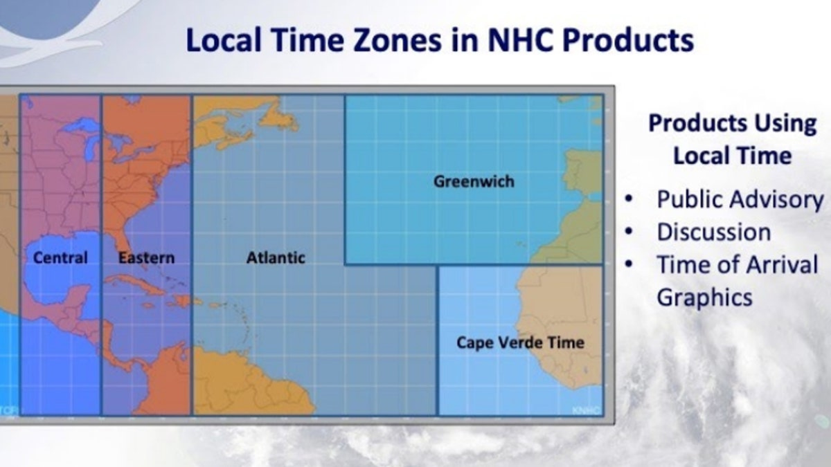 A breakdown of the local time zones in the Atlantic basin.
