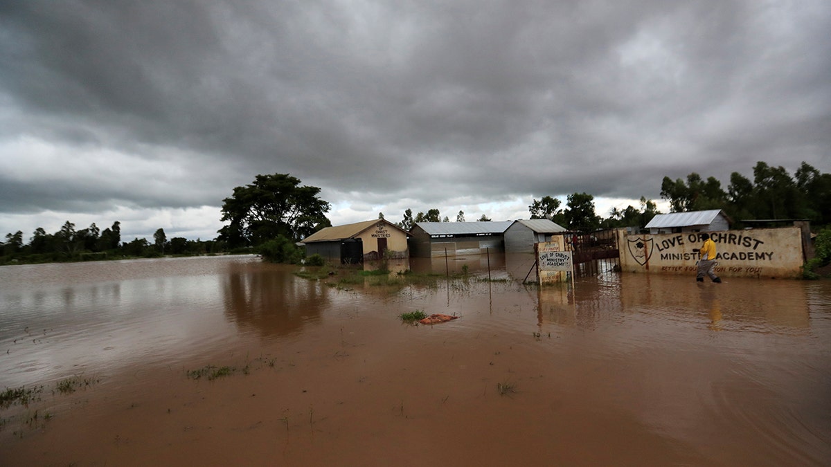 A general view shows a flooded church compound after River Nzoia burst its banks and due to the backflow from Lake Victoria, in Nyadorera, Siaya County, Kenya May 2, 2020.