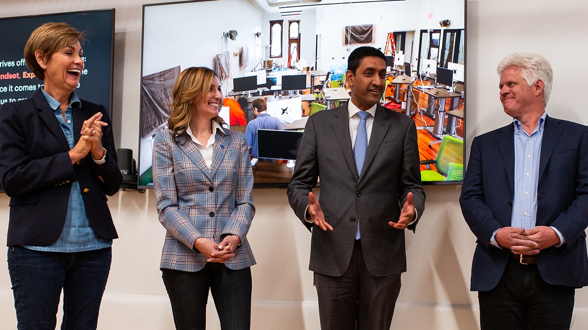 Rep. Ro Khanna, D-Calif., with Iowa Gov. Kim Reynolds [far left] and others at the Grand Opening of the Forge in Iowa on Sept. 7, 2019. 