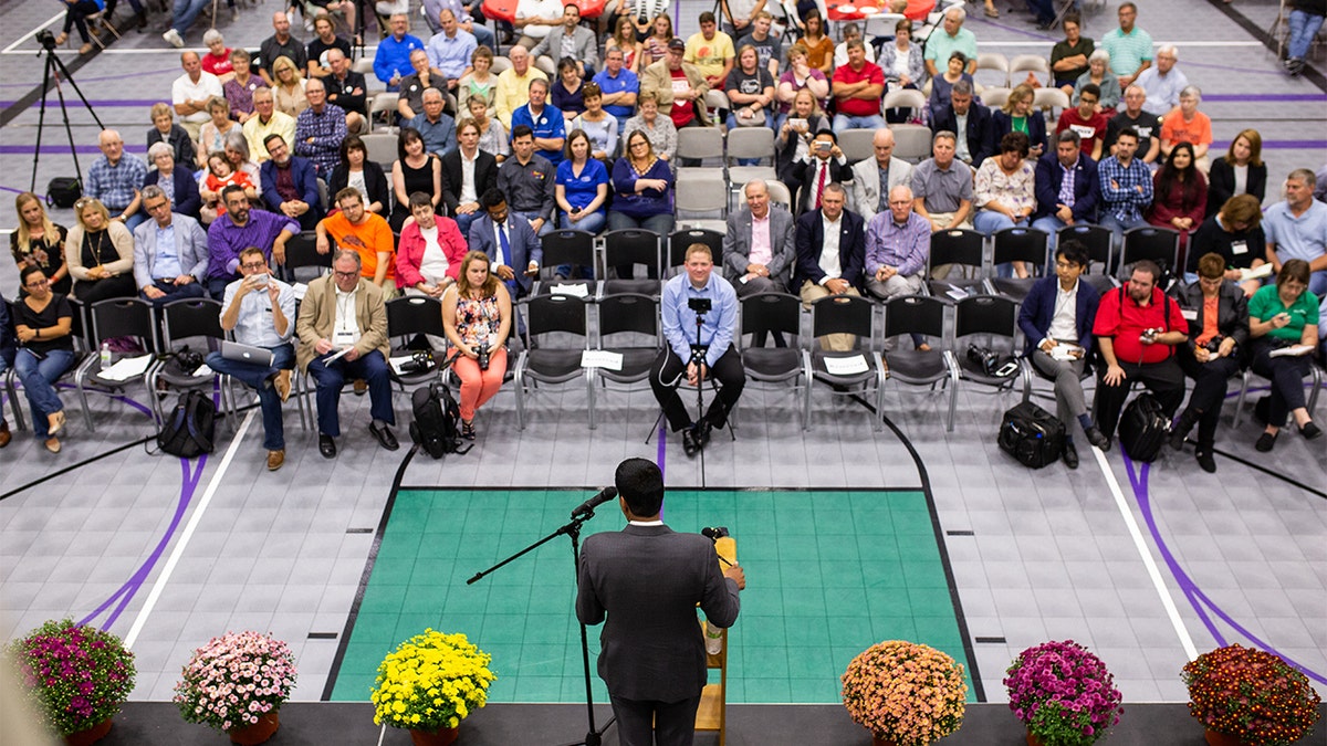 Rep. Ro Khanna, D-Calif., speaking at the Grand Opening of the Forge in Iowa on Sept. 7, 2019. 