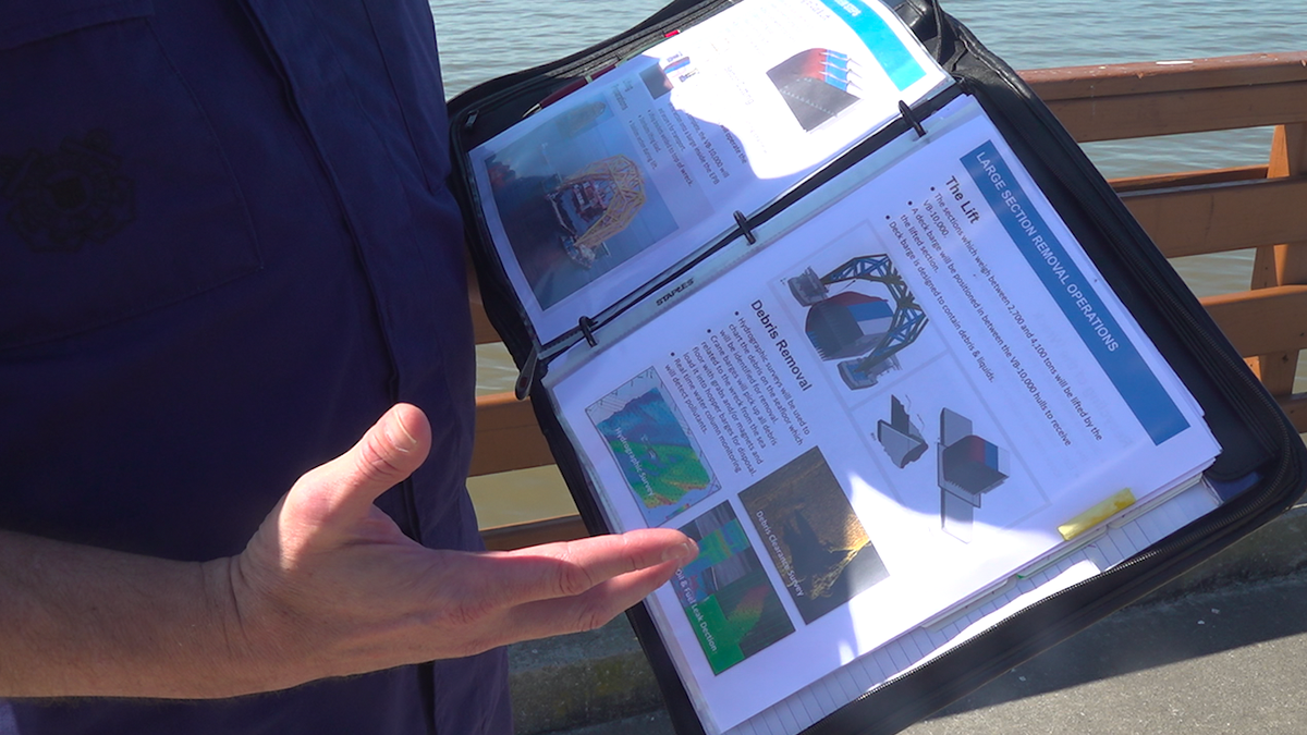 Waller shows demonstrations of the plans to remove the Golden Ray.