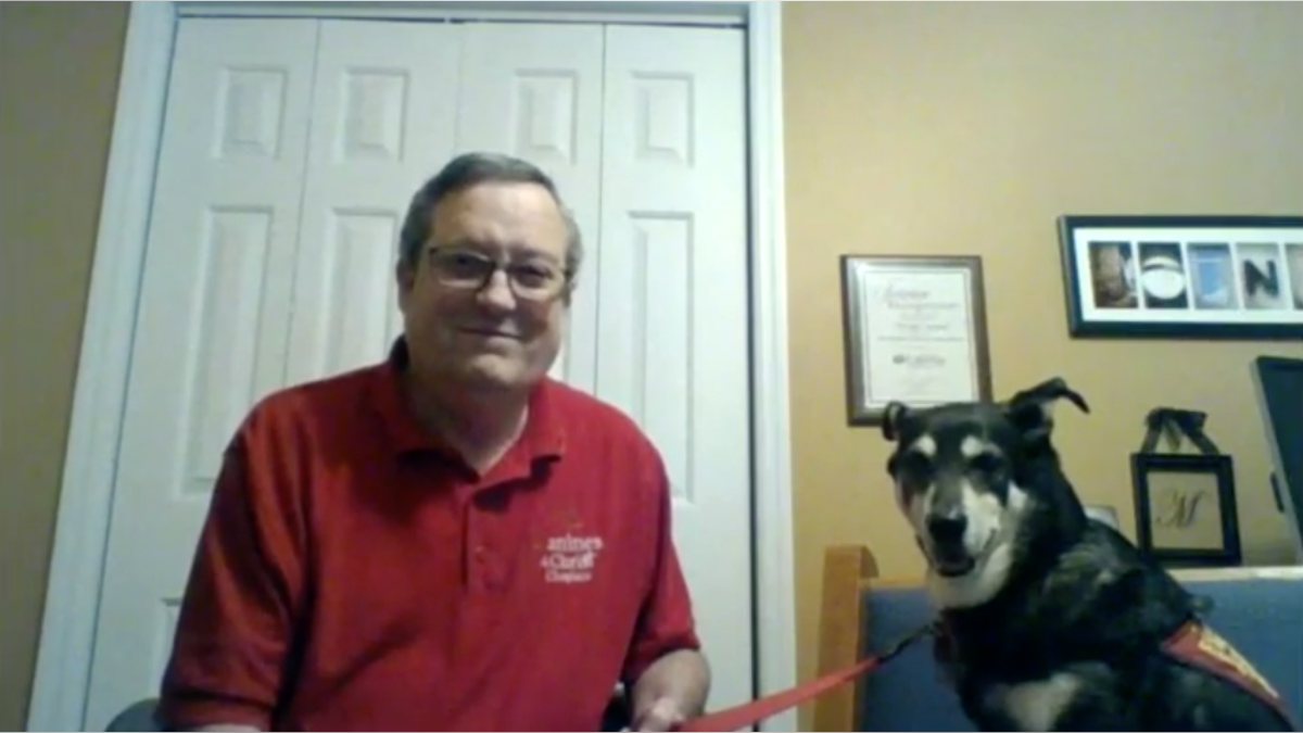 Canines for Christ Chaplain Ron Leonard and his therapy dog Molly.
