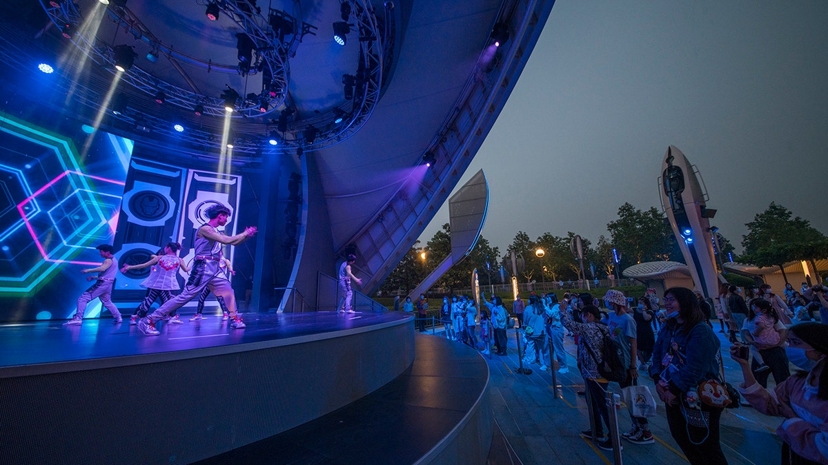 Visitors watching the live shows were instructed where to stand via social-distancing markers on the ground.