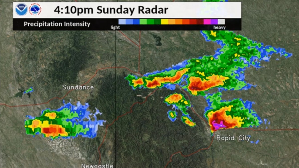 Severe thunderstorms brought large hail to western South Dakota and into Wyoming on Sunday.