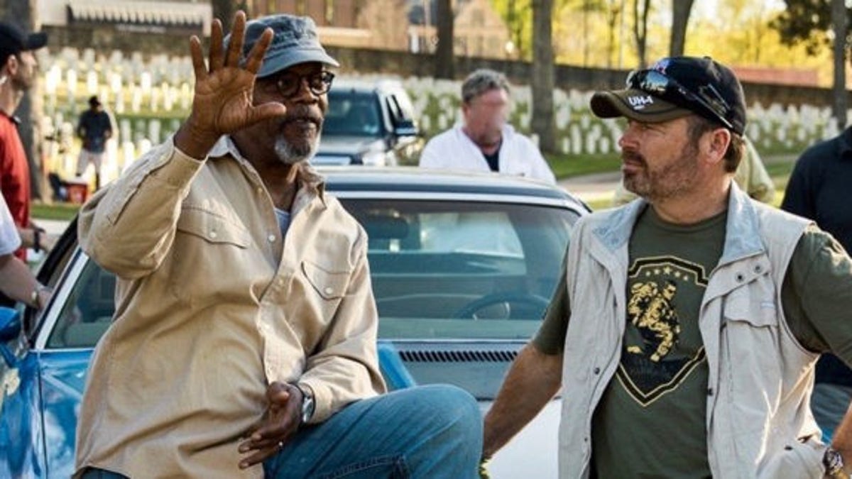 'The Last Full Measure' director Todd Robinson, right, is seen with film star Samuel L. Jackson on the set.