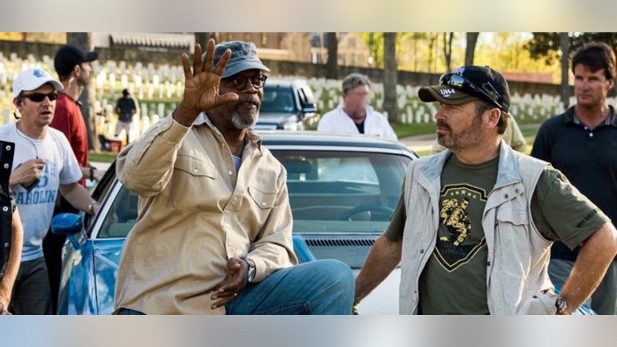 'The Last Full Measure' director Todd Robinson, right, is seen with film star Samuel L. Jackson on the set.