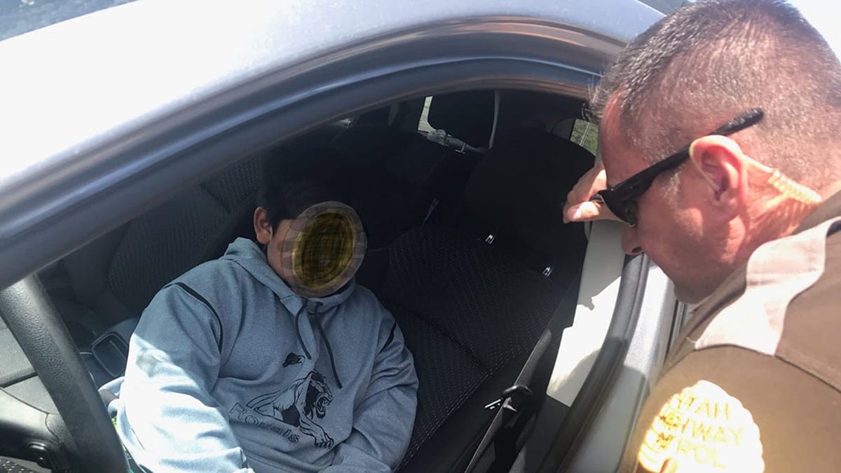 A 5-year-old boy was caught driving his parents’ car on Monday, May 4, 2020, on a freeway in Utah — apparently on his way to California to buy a Lamborghini. (Utah State Police/Twitter)