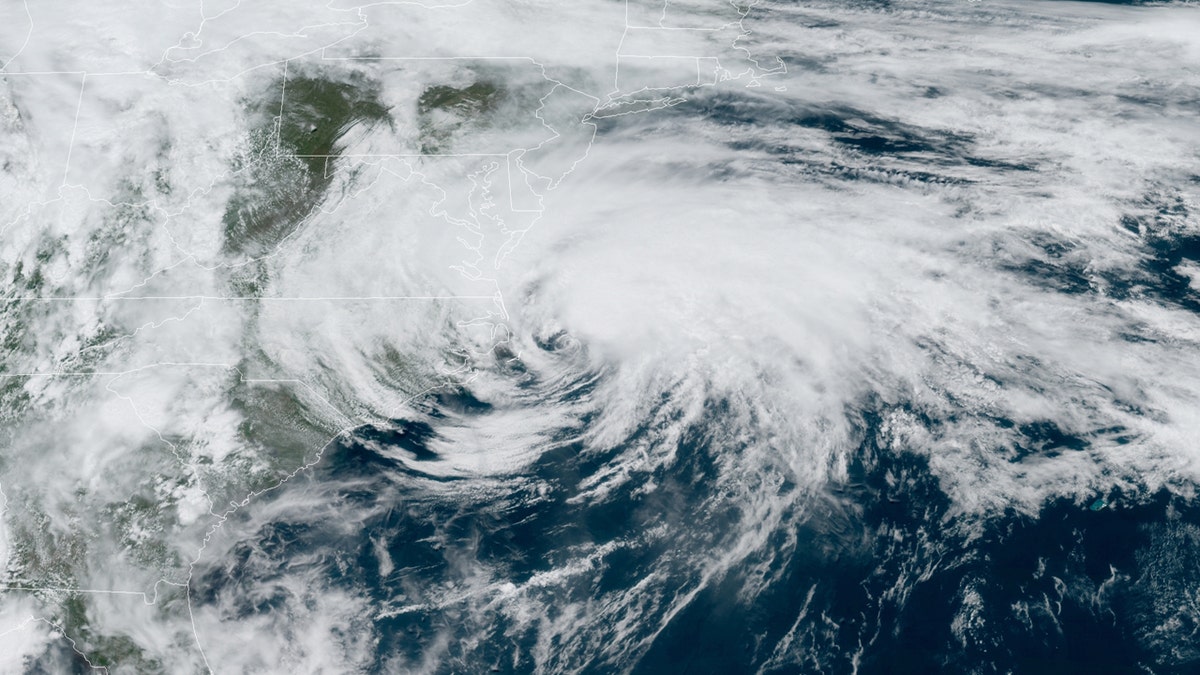 Tropical Storm Arthur can be seen swirling off the North Carolina coast on Monday, May 18, 2020.