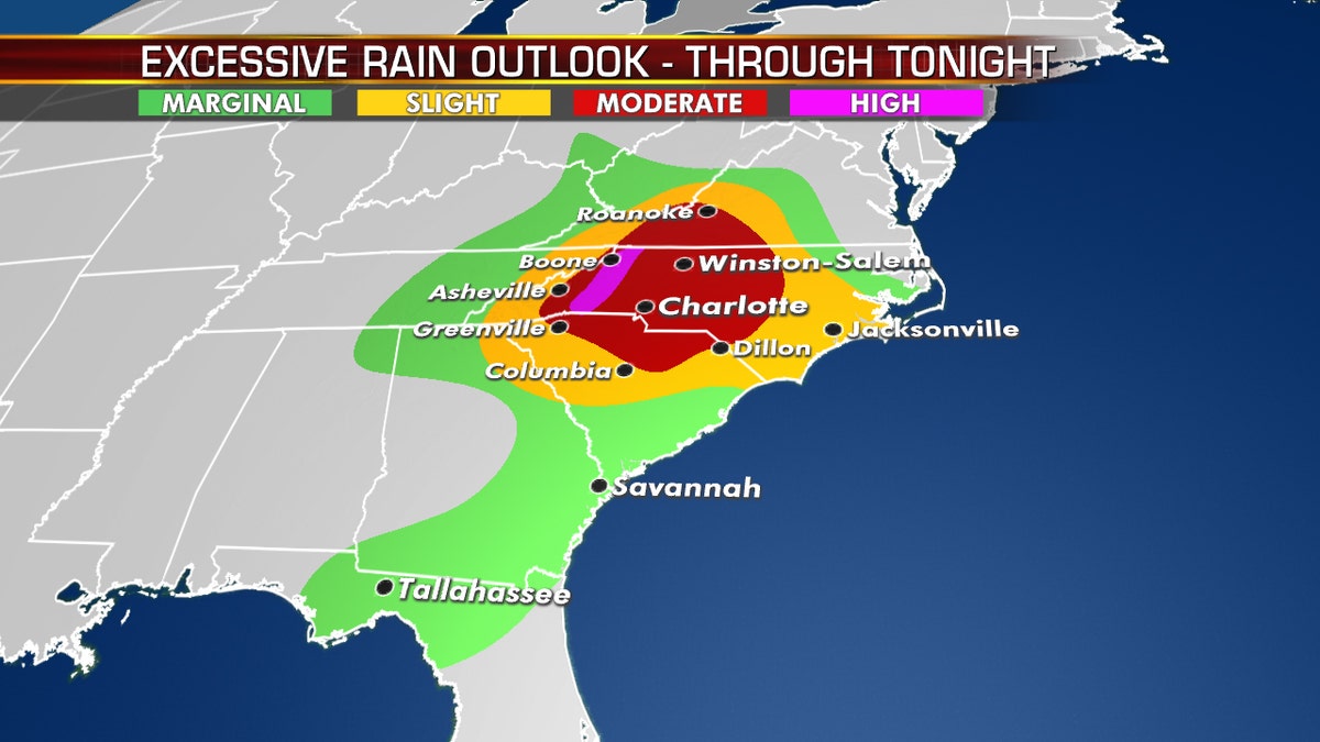 Heavy rain is forecast to impact the Carolinas through the end of the week.