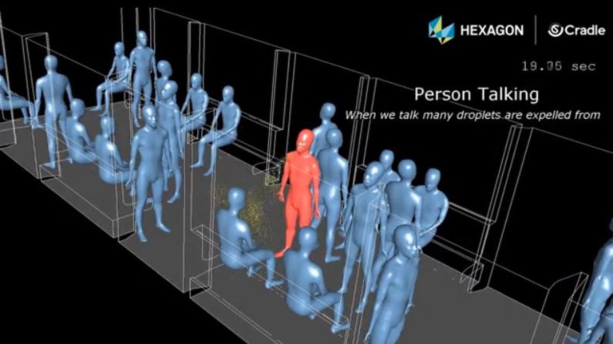 The simulation shows how you can coat someone in coronavirus simply by talking to them.