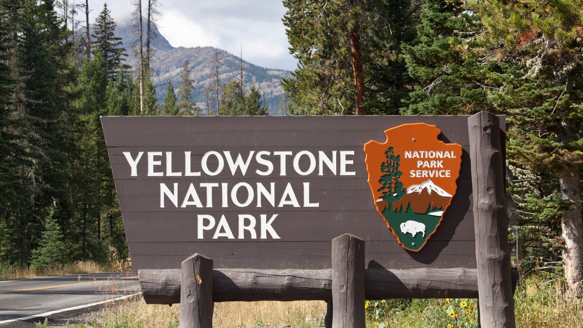 Cooke City, USA - September 17, 2011: Yellowstone National Park Sign (U.S. National Park Service) along the North East Entrance Road.