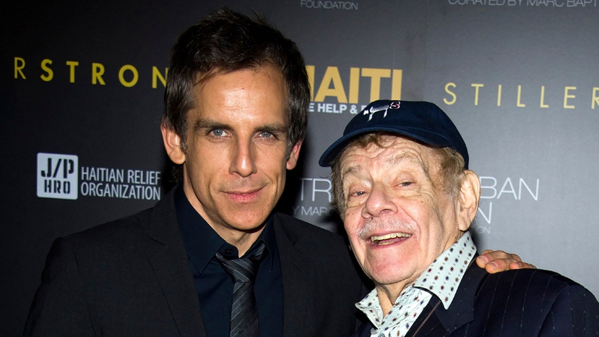 <br>
Ben Stiller, left, and his father Jerry Stiller are seen in New York City, Feb. 11, 2011. (Associated Press)