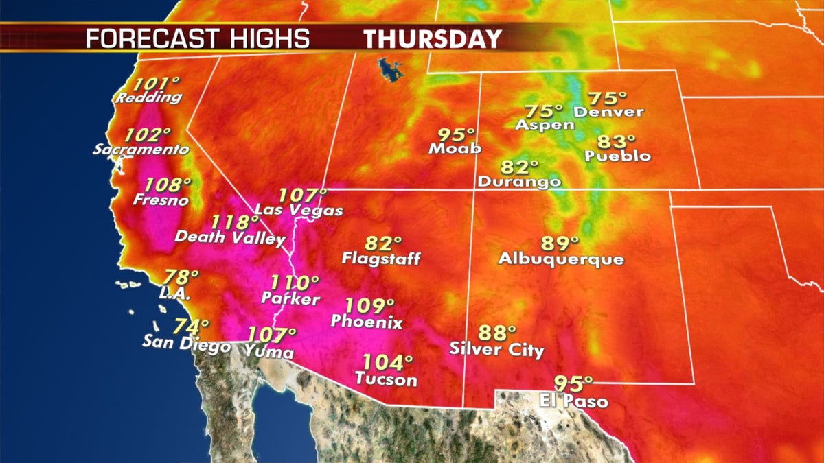 Temperatures in the triple digits are forecast to stick around through the end of the week.