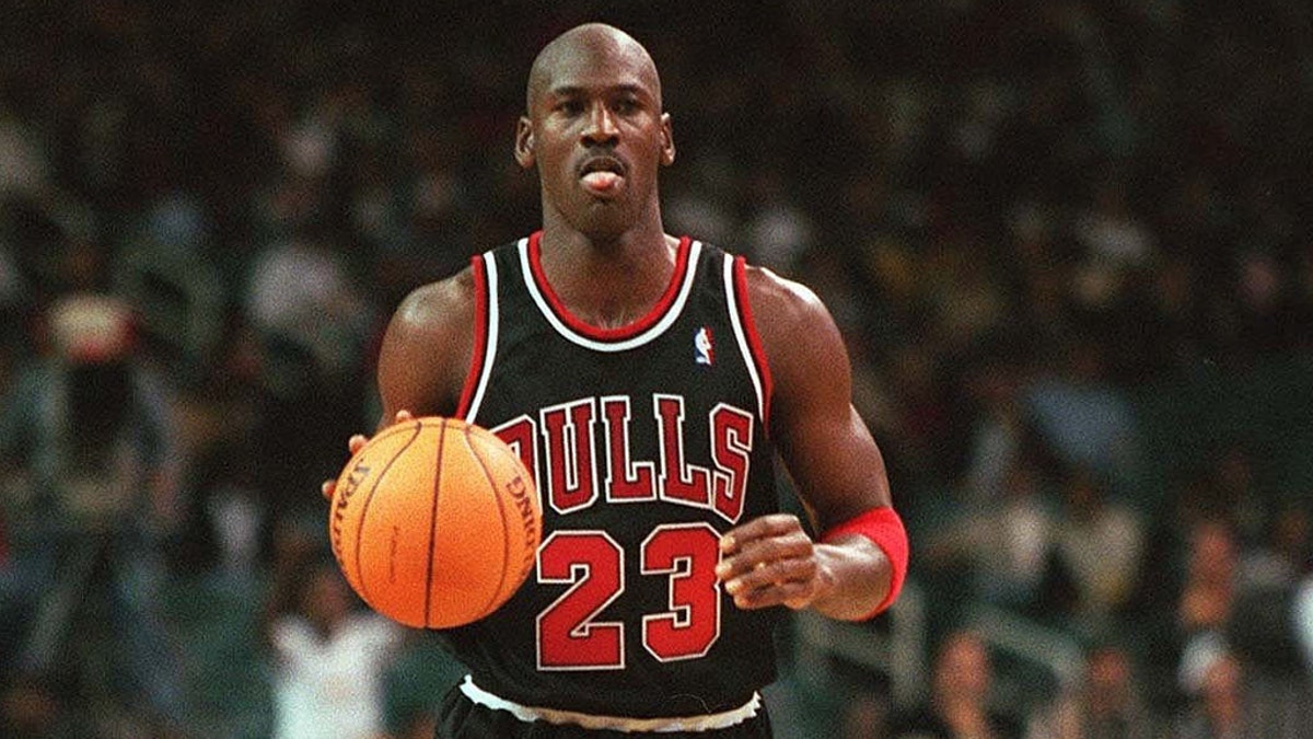 Michael Jordan in the black jerseys