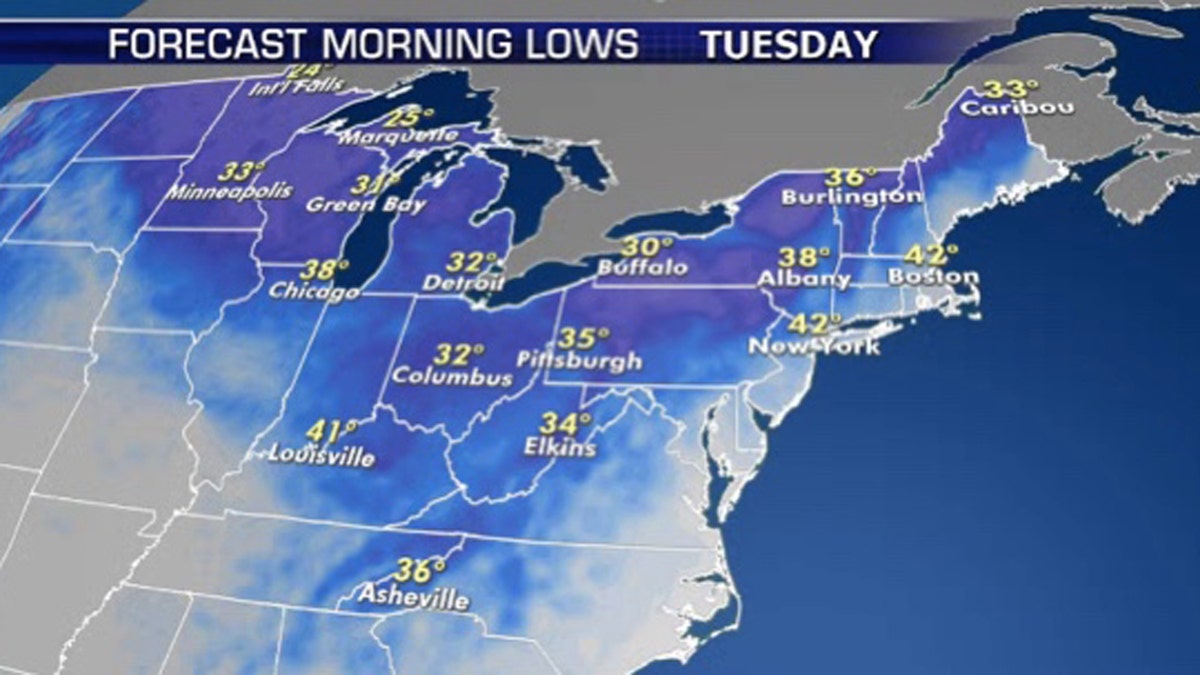 Unseasonable cold is forecast to linger in the Midwest and Northeast through mid-week.