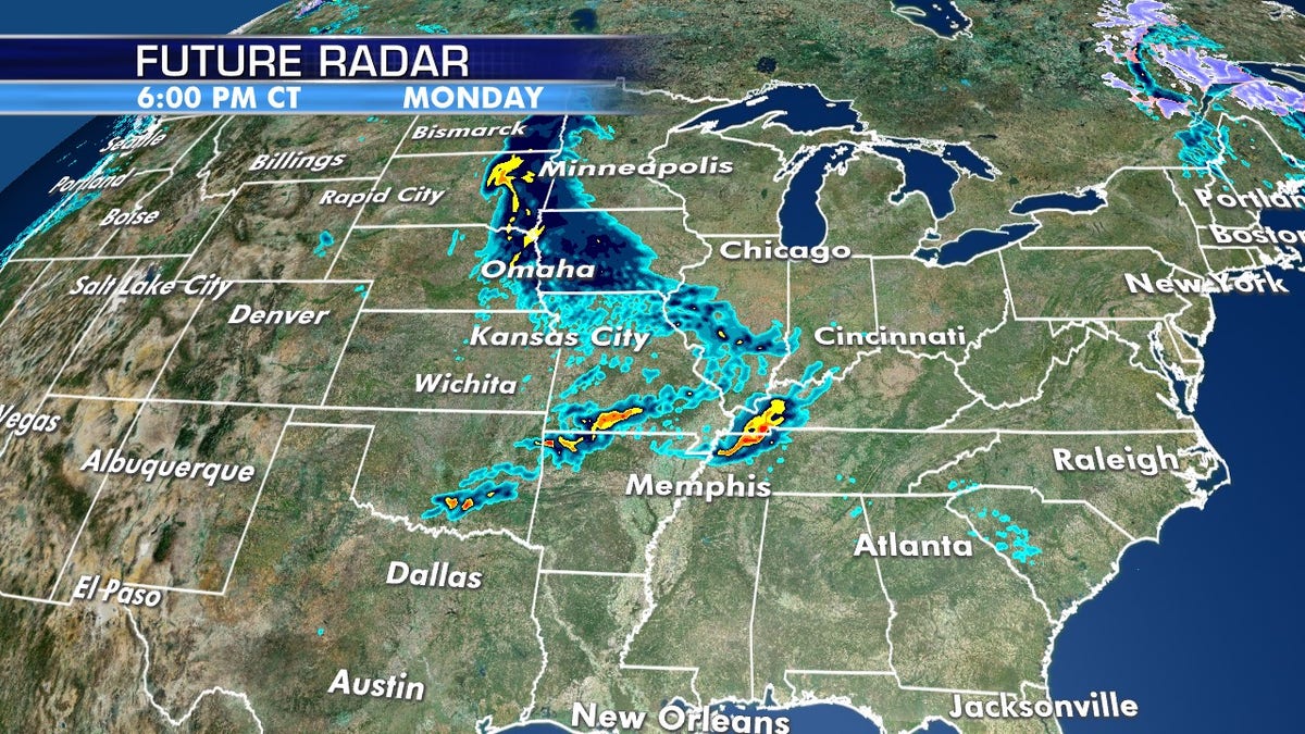 Strong storms are forecast to develop on Monday in another round of potentially violent weather.