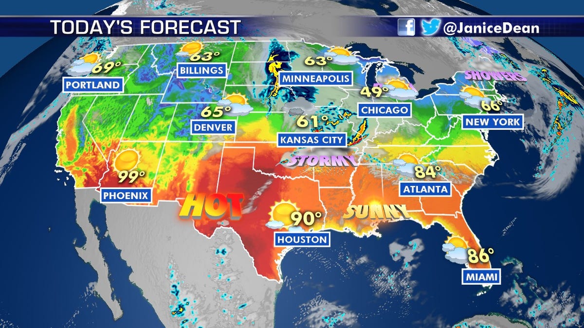More hot weather is forecast for the Southwest into Texas on Monday.