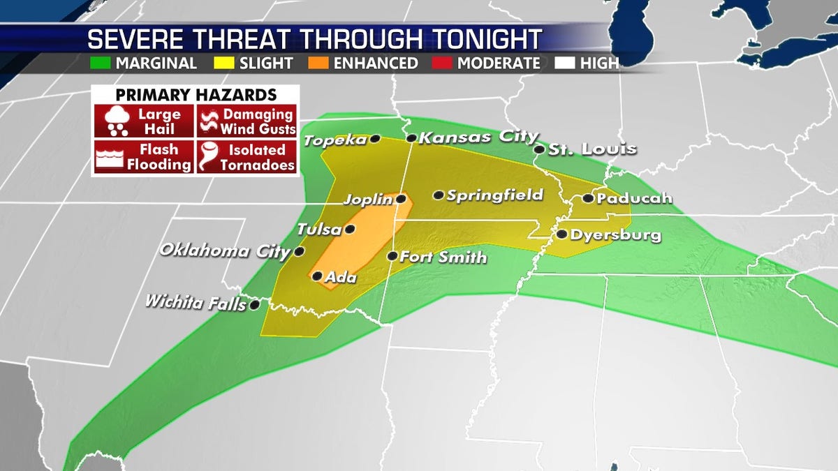 The greatest threat for severe weather on Monday across the central U.S.