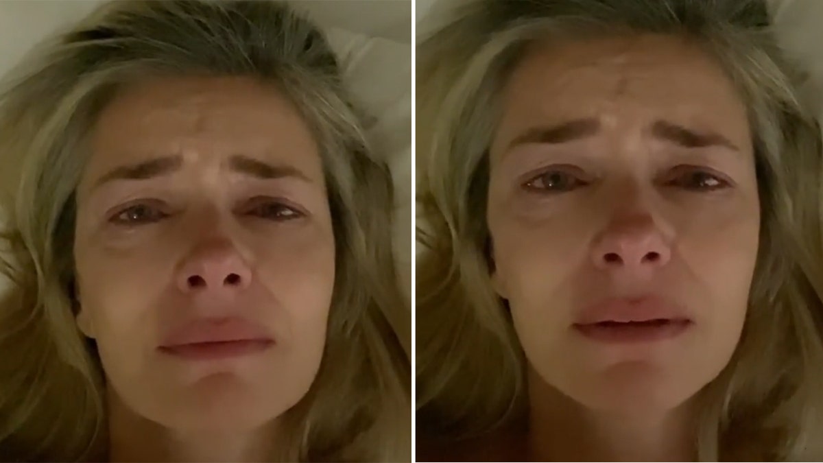 Paulina Porizkova cries in a video posted to her Instagram account on Tuesday.