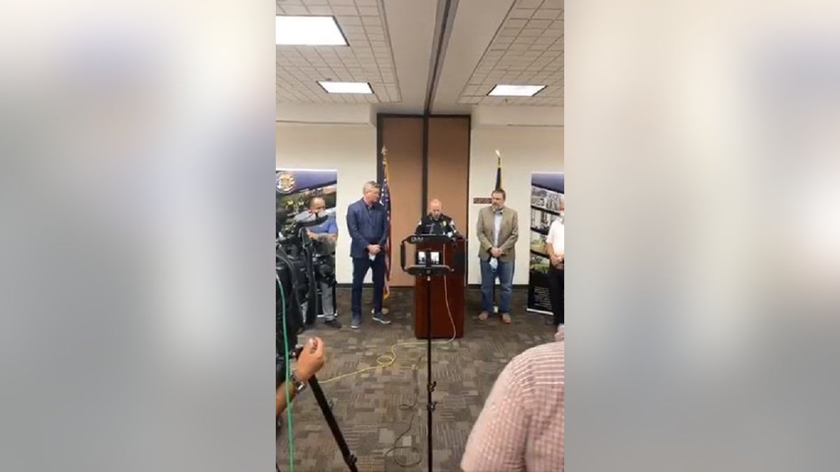 Ogden, Utah Police Chief Randy Watt holds a news conference to announce the death of one of his officers during a domestic violence response call Thursday.