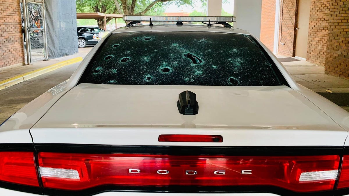 A San Angelo Police Department car that was damaged during the hailstorm. (San Angelo Police Department)