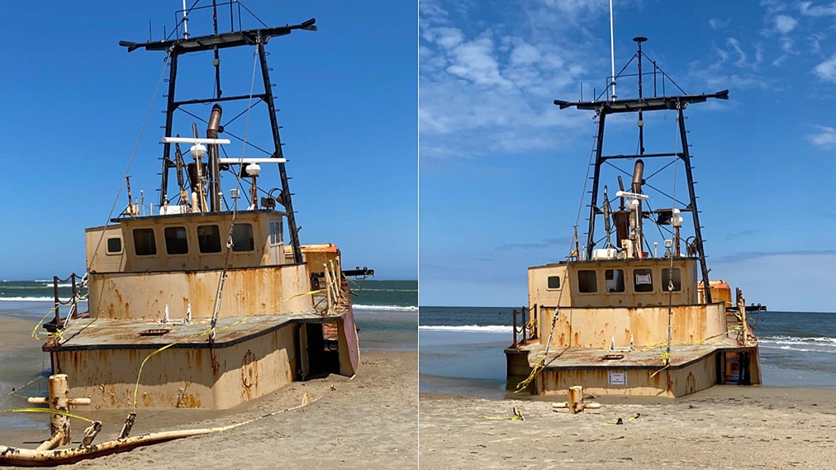 The ship is sinking into the sands of Bodie Island on the Outer Banks.