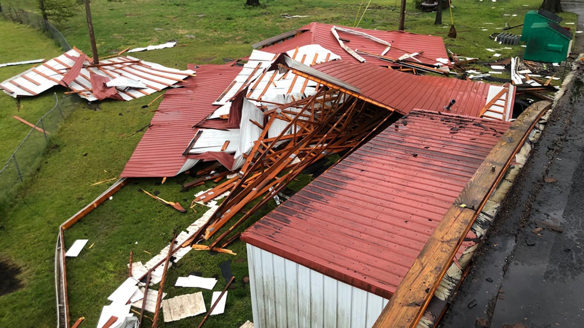 Building damaged by a derecho thunderstorm