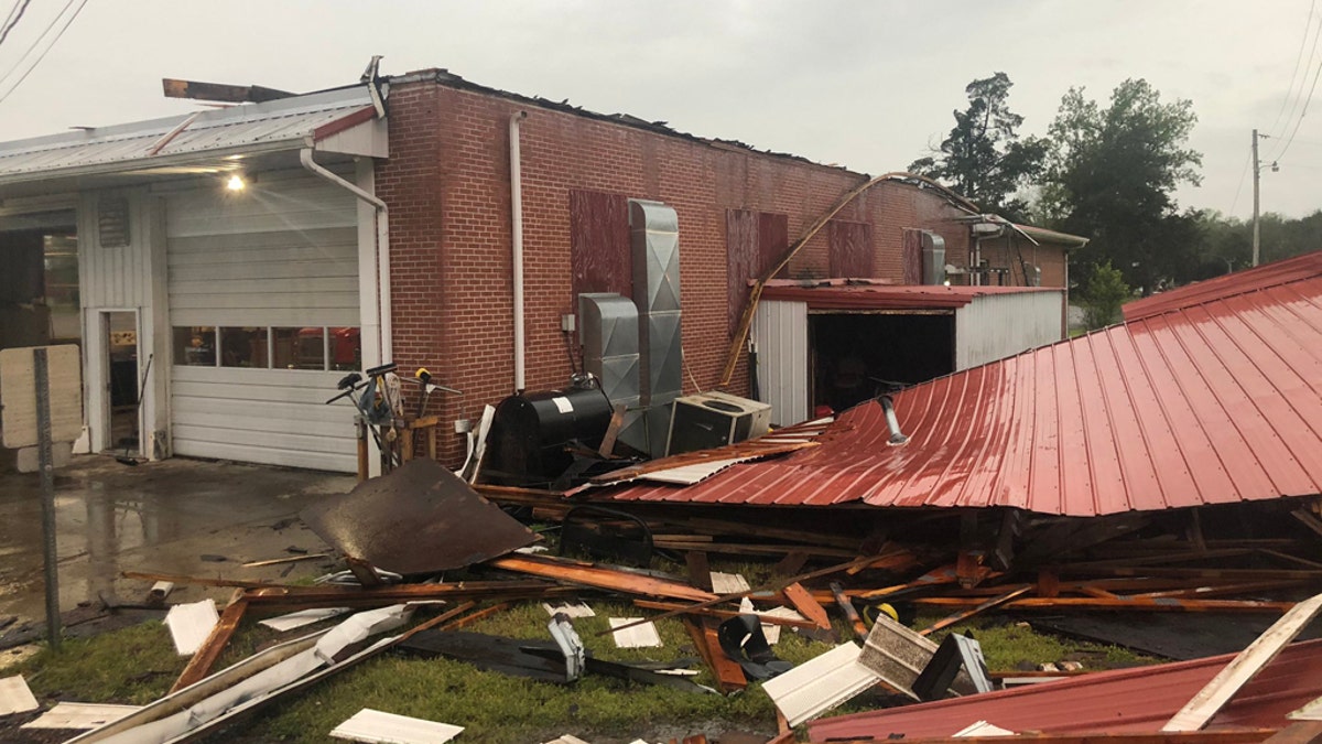 Damage can be seen to the Kittrell Volunteer Fire Department after a derecho blasted Tennessee on Sunday.