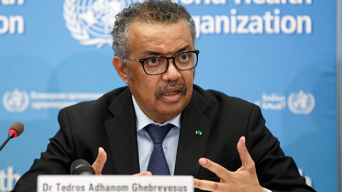 Tedros Adhanom Ghebreyesus, Director-General of the World Health Organization (WHO), addresses a press conference about the update on COVID-19 at the World Health Organization headquarters in Geneva, Switzerland on Feb. 24, 2020. (Salvatore Di Nolfi/Keystone via AP, File)