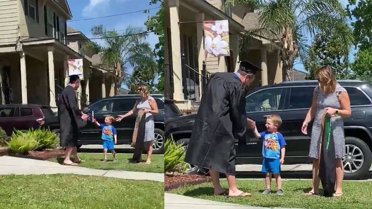 Sean Cosgrove earned his MBA from the school’s Lindner College of Business last month, inspiring his wife Kassie to throw a surprise ceremony to honor the achievement at home.