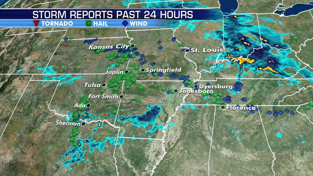 Storm reports on Monday across the Midwest.