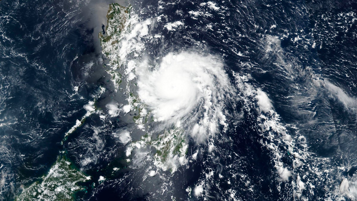 This Thursday, May 14, 2020, satellite image released by NASA shows Typhoon Vongfong roaring toward the eastern Philippines.