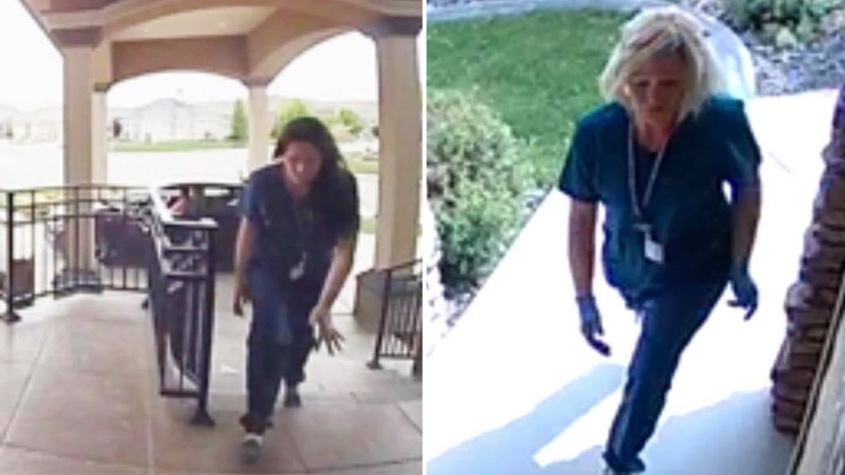 Police are searching for two women who dressed as nursed and stole packages from the porches of homes in the city of Kennewick in southeastern Washington.