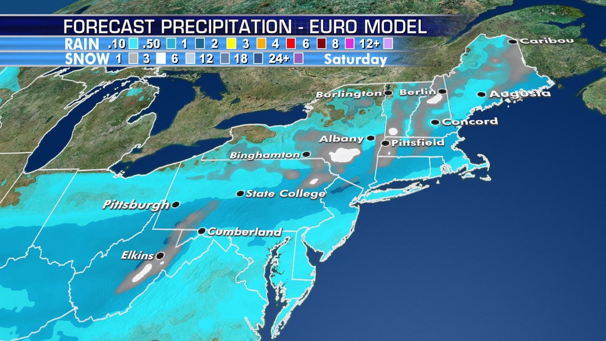 Measurable snow is also forecast due to the blast of cold air in the Northeast for Mother's Day Weekend.