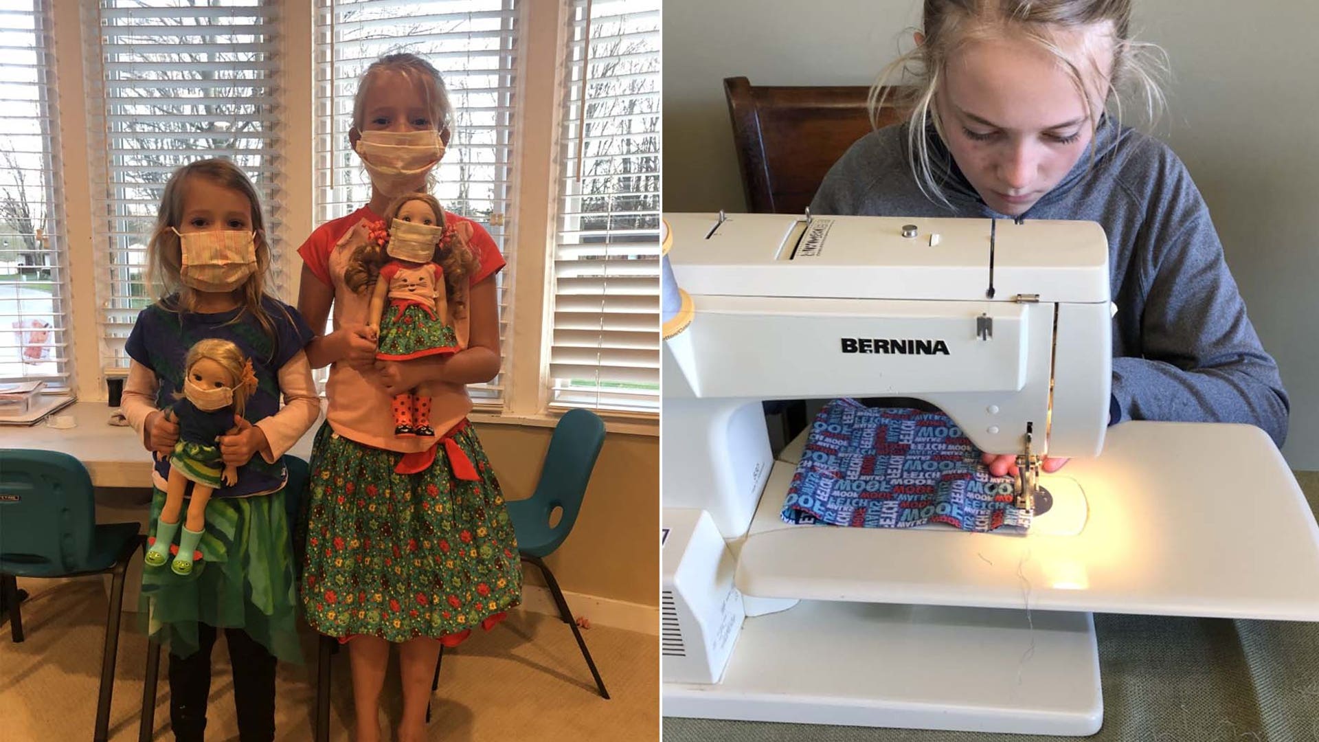 My oldest daughter bored with no school during spring break started working on a math positivity project sewing masks for family/friends/essential business workers Not about to waste the scraps we made a few for our mini friends too