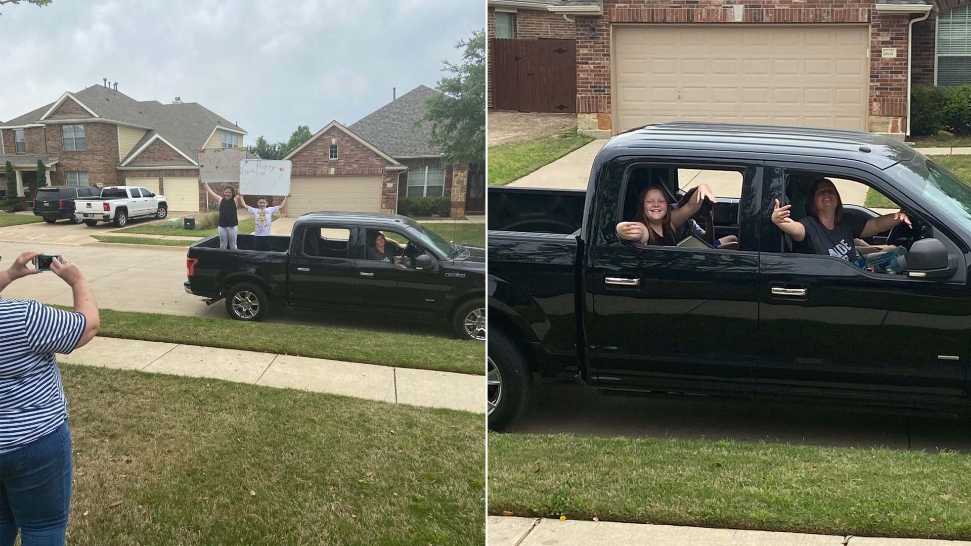 Since we have social distancing in place. My 4th Grade neice (Emma) and her brother, my nephew (Sammy) wanted to do more than just send a video or phone message to wish me, my daughter and mother (who all have birthdays this week). They asked their parents to come and do a “drive by” birthday wish and give us “air hugs” for our birthday. We really enjoyed it.