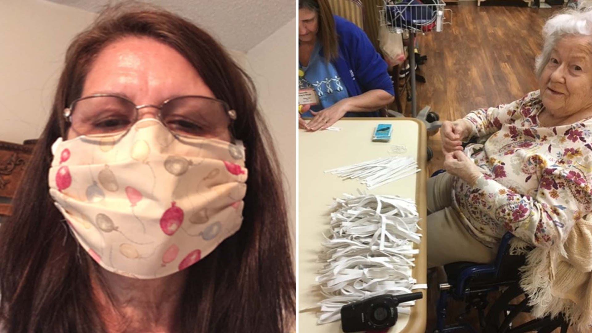 My name is Brenda Johnson. Early April, I asked my aunt if she could assist in making some masks. I told her I’d buy supplies, if she could sew. She made around 300. The special part of this story is that she works in a nursing home in a dementia unit. The unit is a wing that is separated from all other patients. My two aunts are CNA’s in that unit. She took the material and supplies with her and had some patients to help. The patient in the picture is Ms Barbara. She worked very hard. My aunt said “Barbara, I’m going to have to get you a special gift,” to which she said,” Well really I just want one of these masks!” It all melted my heart! Production warriors! This is in Hanceville, Alabama