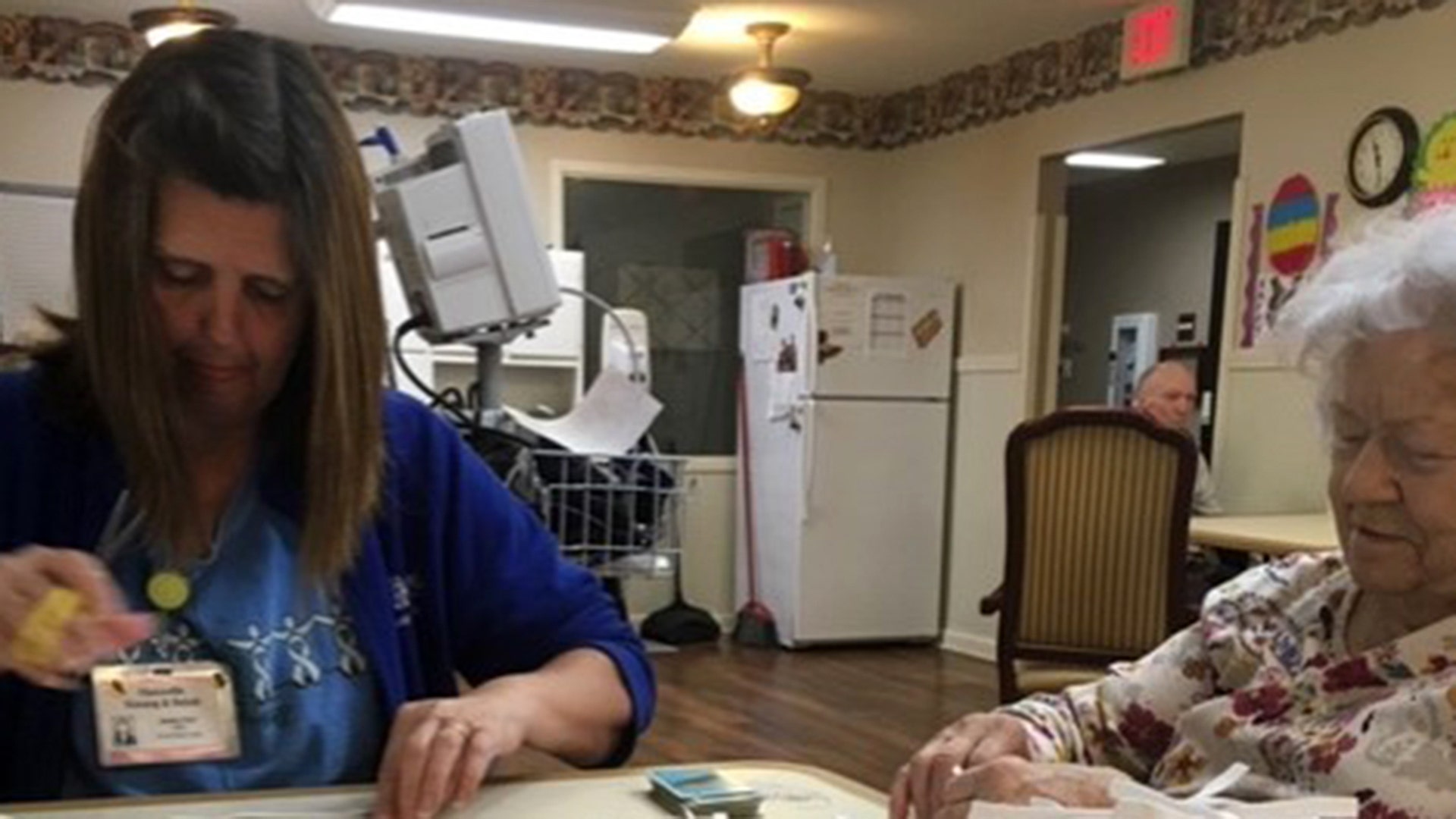 Hello, My name is Brenda Johnson. Early April, I asked my aunt if she could assist in making some masks. I told her I’d buy supplies, if she could sew. She made around 300. The special part of this story is that she works in a nursing home in a dementia unit. The unit is a wing that is separated from all other patients. My two aunts are CNA’s in that unit. She took the material and supplies with her and had some patients to help. The patient in the picture is Ms Barbara. She worked very hard. My aunt said “Barbara, I’m going to have to get you a special gift,”